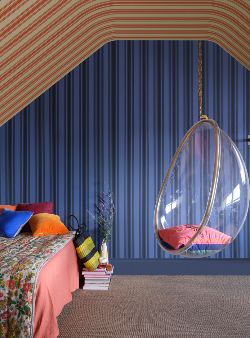 tented stripe Farrow & Ball Tented Stripe Blue Wallpaper 13-113