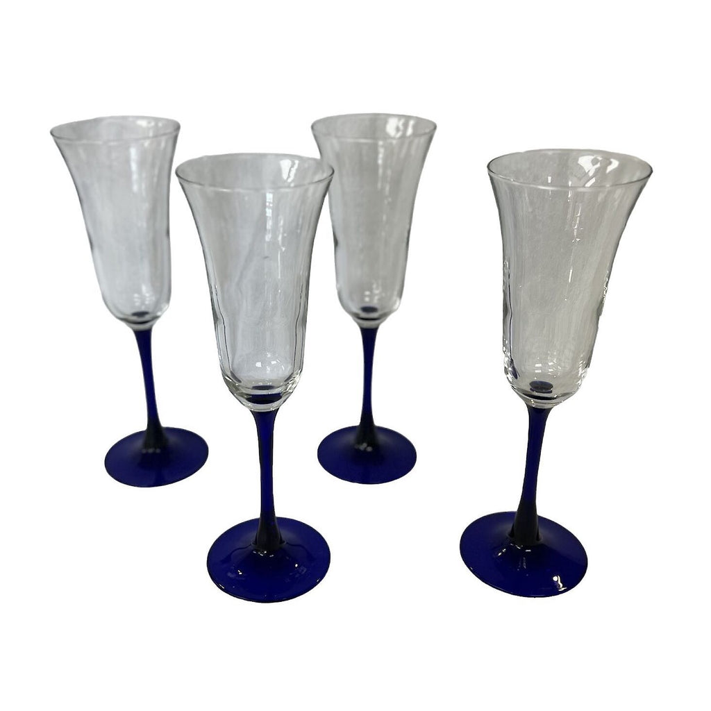 Quartet of Luminare Cobalt Blue Champagne Flutes