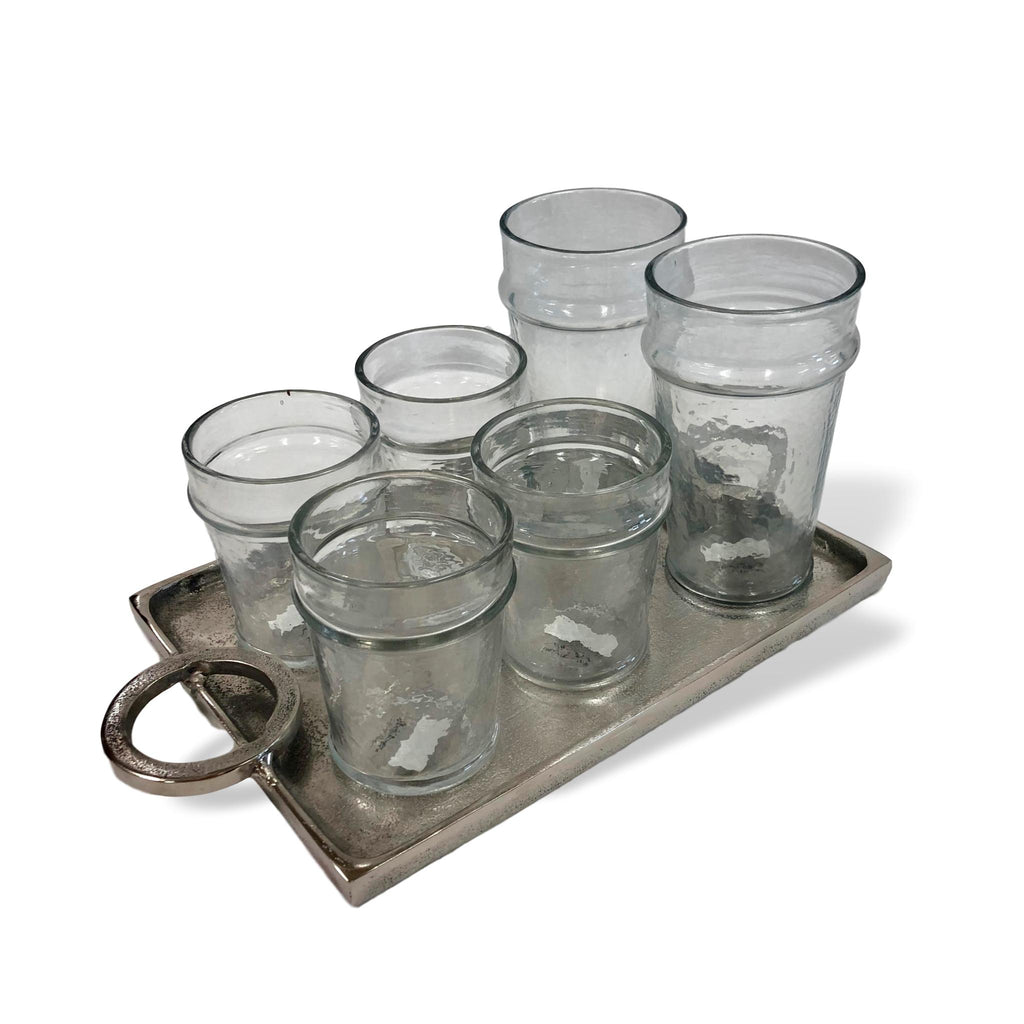 Silver Tray & Drinking Glasses