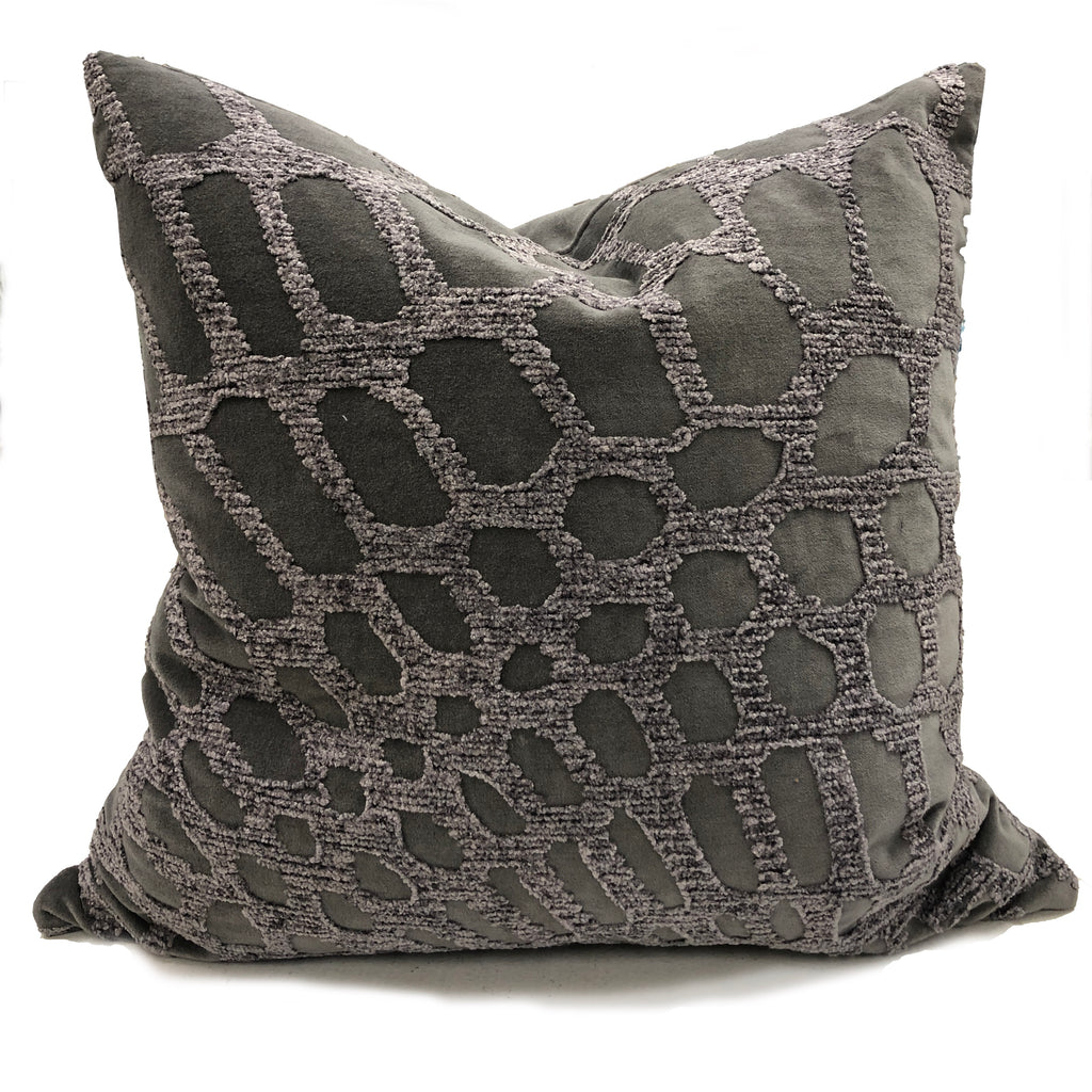Grey Velvet Chenille Pillow